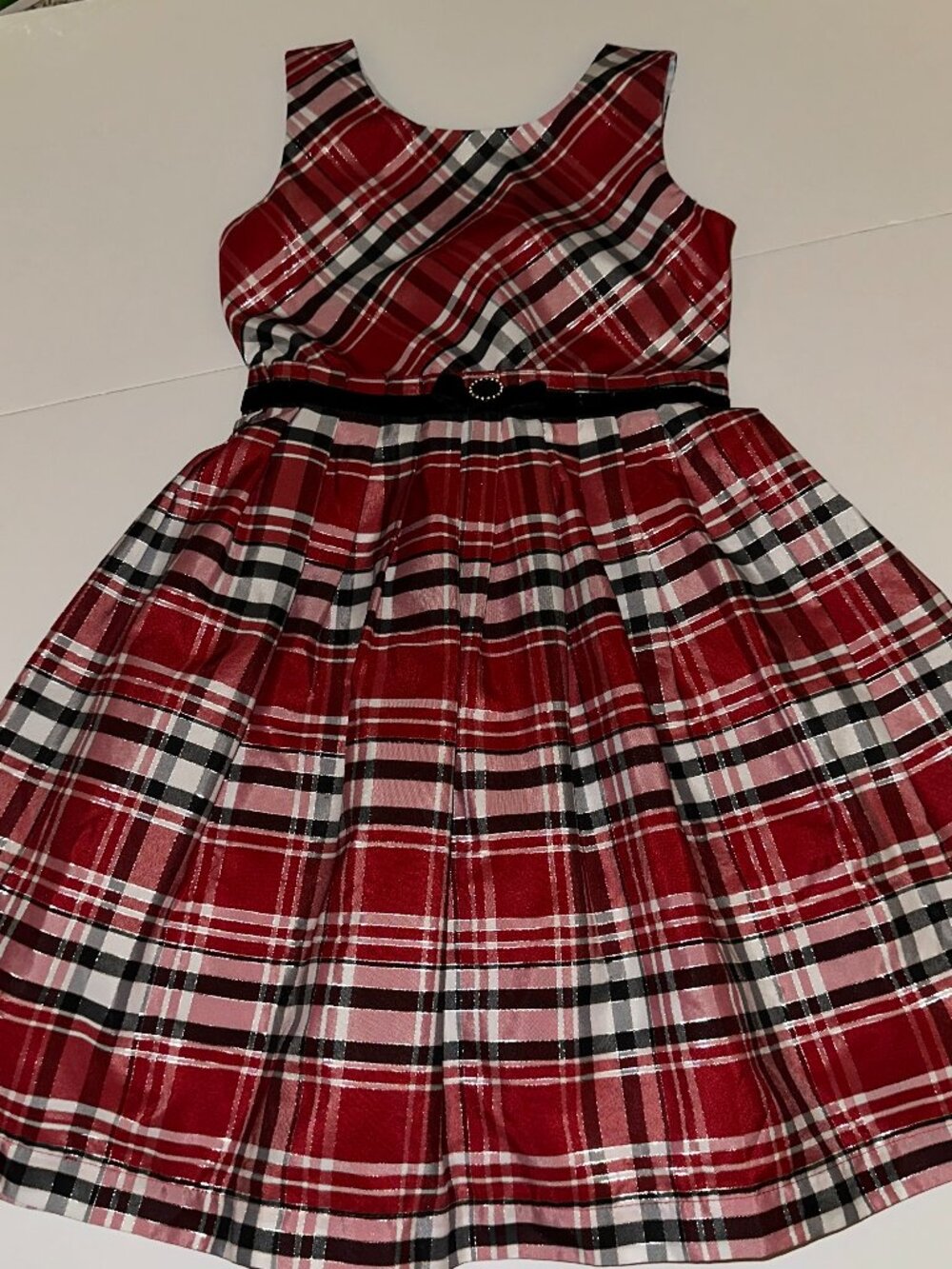Jona Michelle Girls' Festive Dress Size 7 Red White Plaid Christmas Party